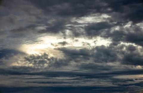 Storm clouds obscuring the sun. Dark cloud background. Stock Photos