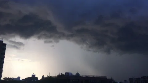 Storm Clouds over Brooklyn New York Rain Thunder Lightning Stock Footage 136794342