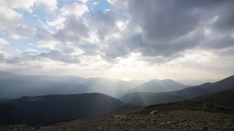 Storm clouds over the colorful mountains. blue clouds float over colorful Stock Footage 72571351