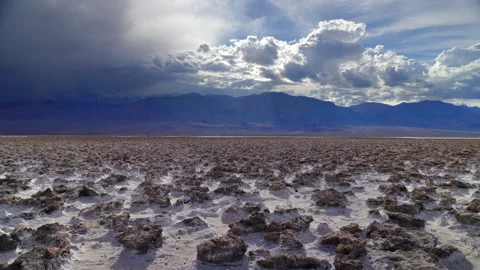 Storm Clouds Over Devils Golf Course Salt Formations in Death Valley National. 動画素材 338259169