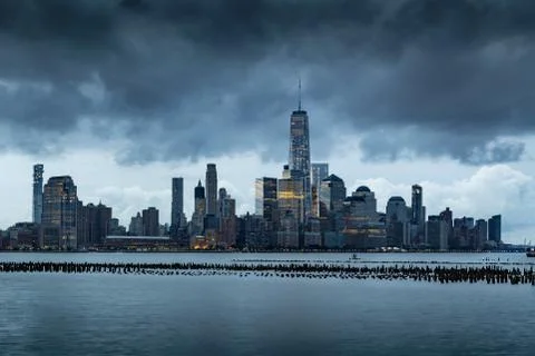 Storm Clouds over Lower Manhattan skyscrapers. New York City 스톡 사진