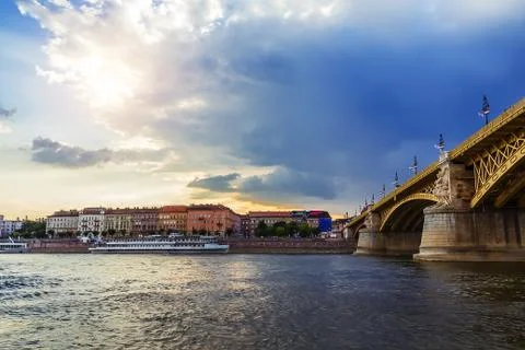 Storm clouds over the Margit bridge on the danube in Budapest Stock Photos