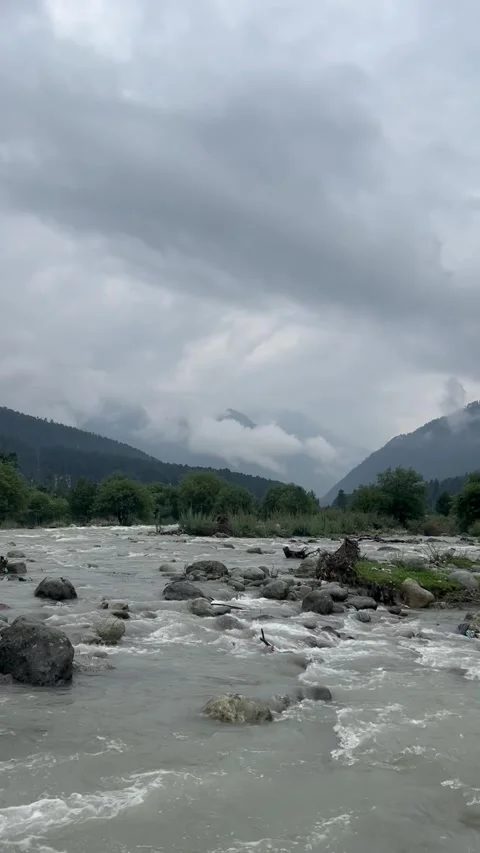 Storm Clouds Over Mountain River in Pahalgam Kashmir Stock Footage 341837984