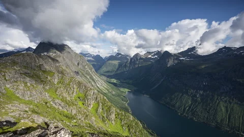 Storm clouds over the mountains and fjord Stock Footage 266685252