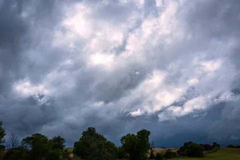Storm clouds over tree silhouettes Stock Photos