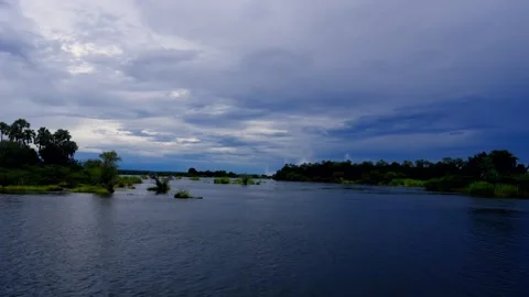 Storm clouds over the Zambezi River and its islands Stock-Footage 345521203