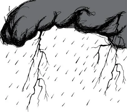 Storm clouds with raindrops and thunderbolt flashes Illustrazione stock