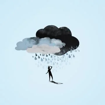 Storm clouds raining on a person Stock Illustration