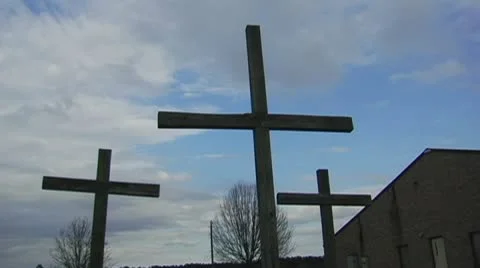 Storm Clouds Roll behind three crosses, Time Lapse Stock Footage 10757641