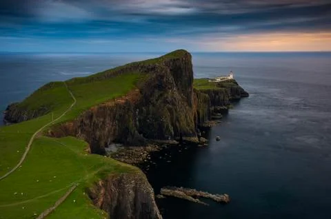 Storm clouds roll by Neist Point Lighthouse Stock Photos