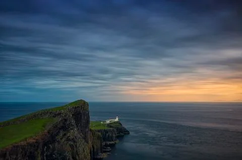 Storm clouds roll by Neist Point Lighthouse Stock Photos