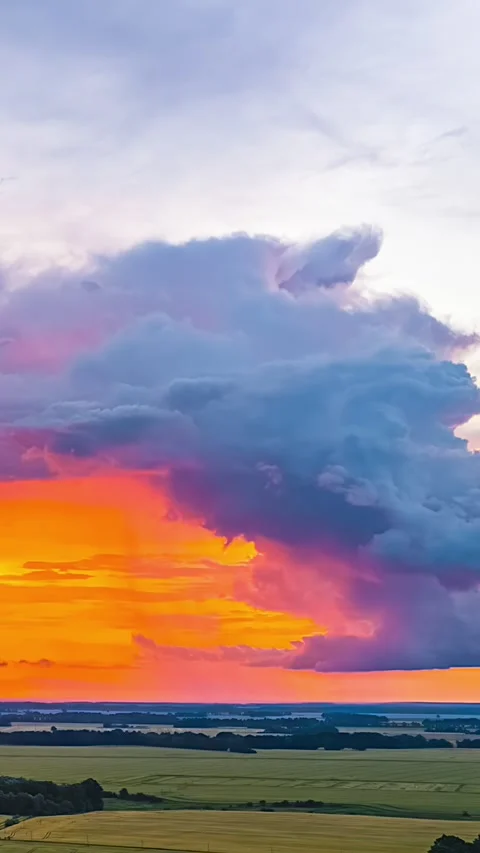 Storm Clouds Rolling Over Rural Fields At Sunset In Vibrant Vertical Timelapse Stock Footage 334828126