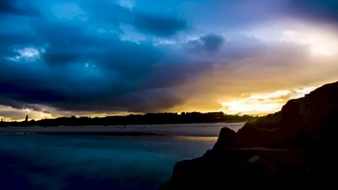 Storm Clouds Sunset Timelapse Over Ocean Stock Footage 139084089