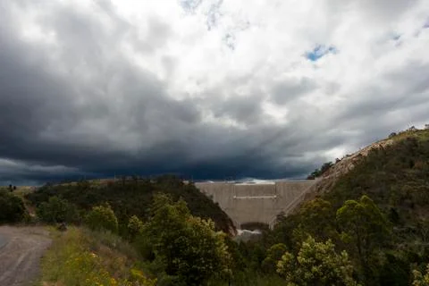 Storm clouds threatening Cotter Dam Canberra. Stock Photos