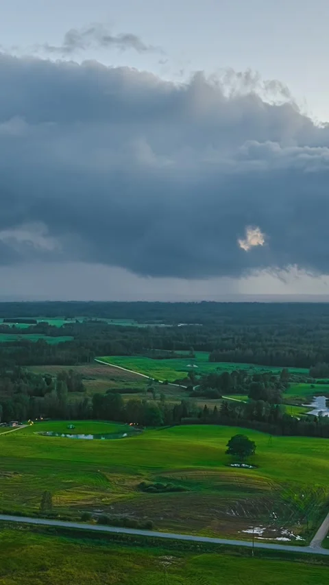 Storm Clouds Timelapse Rain Shafts Green Farmland Countryside Stock Footage 341179841