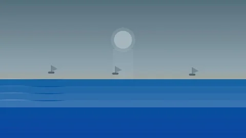 Storm Cloudy Ocean Sunset Horizon Sea Flat Design Animation Background Stock Footage 342607459