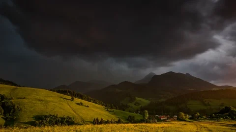 Storm is coming with dark dramatic clouds over rural country Time lapse Stock Footage 92307820