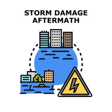 Storm damage aftermath with flooded city buildings Stock Illustration