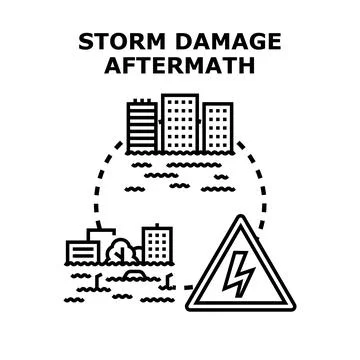 Storm damage aftermath with flooded city buildings Stock Illustration