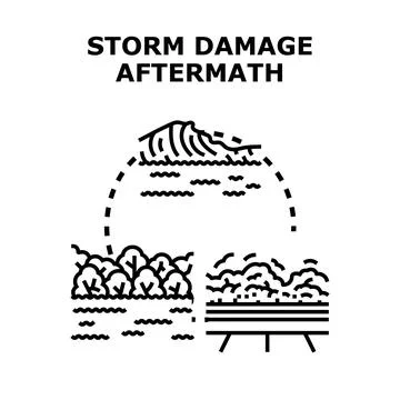 Storm damage aftermath natural disaster black vector Stock Illustration
