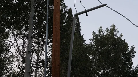 Storm damage broken electrical lines Stock Footage 93458064