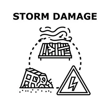 Storm damage catastrophe concept causing building destruction and risk Stock Illustration
