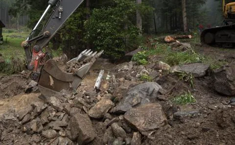 Storm damage caused by mudslides Stock Photos