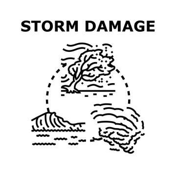 Storm damage concept with hurricane, flood, and strong wind effect Stock Illustration