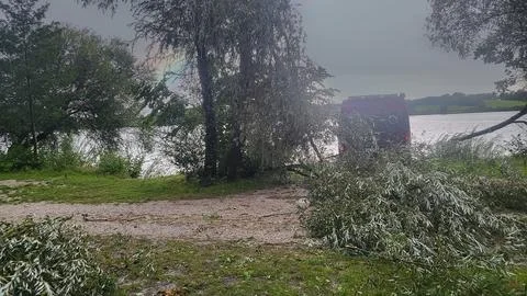 Storm damage by a lake Stock Photos