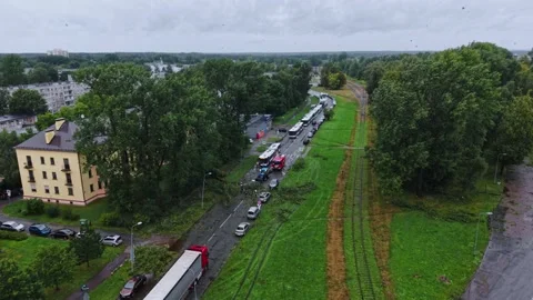 Storm Damage In Riga Latvia - Fallen Trees Block Urban Road And Transit Stock Footage 345474323