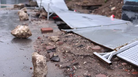 Storm damage in an urban environment after extreme rainfall Видео 340876478