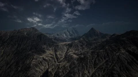 Storm Dark Clouds over Volcanic Valley 库存插图