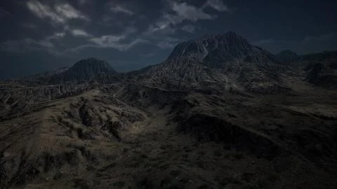 Storm Dark Clouds over Volcanic Valley 스톡 일러스트