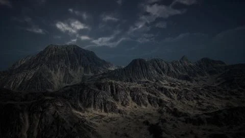 Storm Dark Clouds over Volcanic Valley 스톡 일러스트