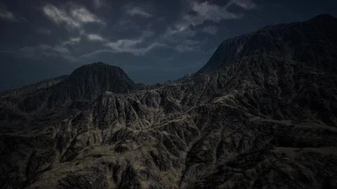 Storm Dark Clouds over Volcanic Valley Stock Illustration