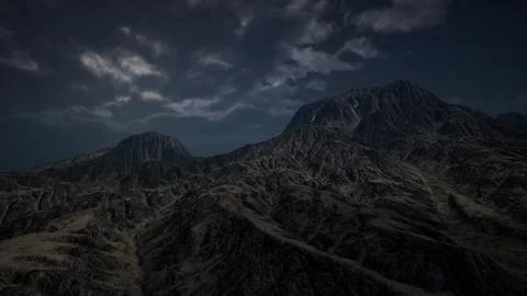 Storm Dark Clouds over Volcanic Valley Stock Illustration