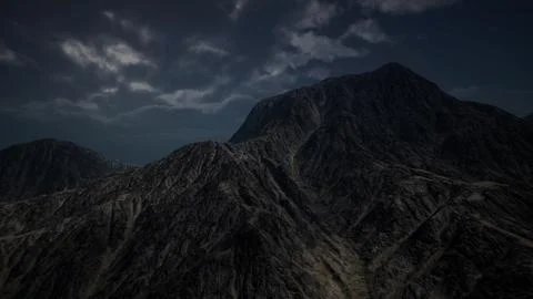 Storm Dark Clouds over Volcanic Valley Stock Illustration