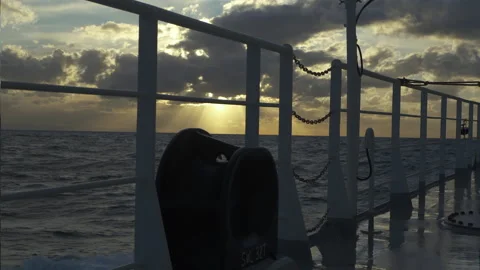 Storm. Deck of ship are splashed by waves. Pitching. Spray from waves soar high Stock Footage 243386725