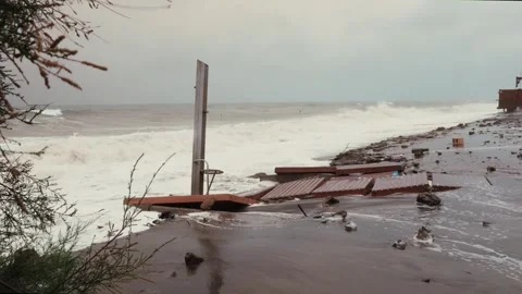 Storm destroyed the beach climate change Stock Footage 249733343