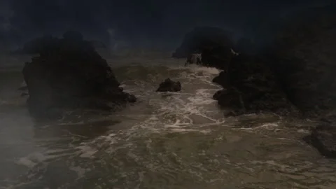 Storm in distance as waves lash against the shore Video stock 274167231