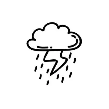 Storm doodle icon, vector black line illustration Stock Illustration