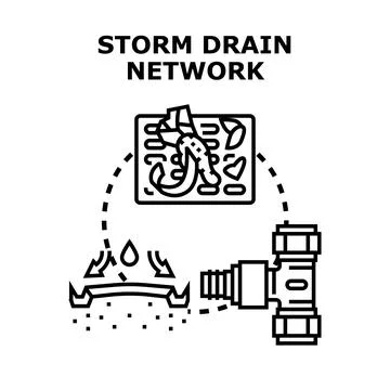 Storm drain network system collecting rainwater runoff Stock Illustration