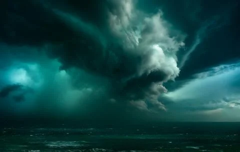 Storm with dramatic clouds over the sea Stock Photos