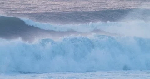 Storm driven ocean waves crashing heavy surf slow motion Stock Footage 331331863