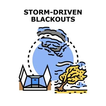 Storm driven power blackout outage creating energy problems Illustration