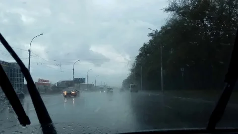 Storm Driving. POV. Stock Footage 93720302