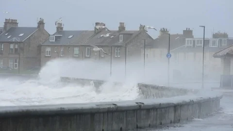 Storm Erik brings high winds and rain to Troon in Scotland - 2019 Stock Footage