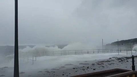 Storm Eunice brings high waves to Largs, UK Stock Footage 170614208