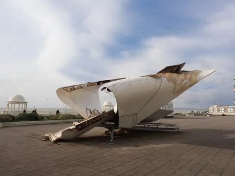Storm Eunice has damaged architecture at iconic art deco De La Warr Pavilion Stock Photos