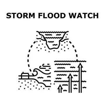 Storm flood watch warning for high water level Stock Illustration
